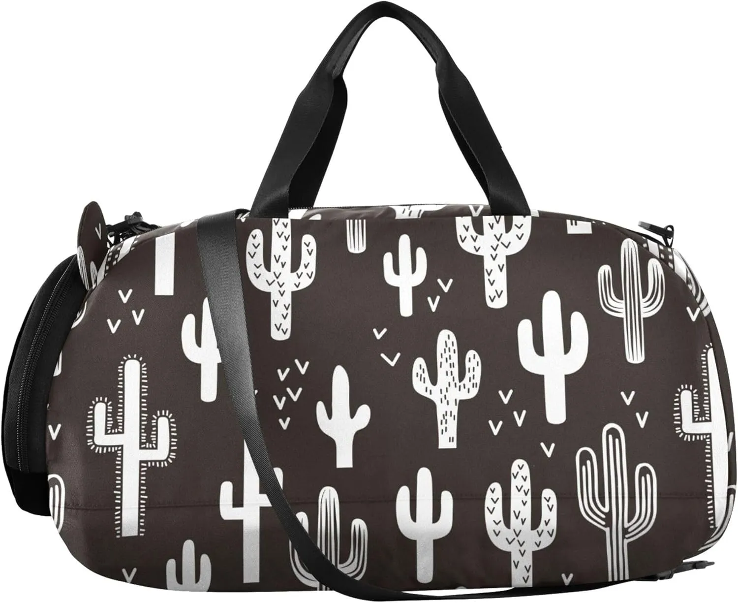 Fun Western Cactus Repeat Duffel Gym Bags with Shoes Compartment Multifunctional Weekend Overnight Carry on Bag for Beach Swim Bags Pool Sports