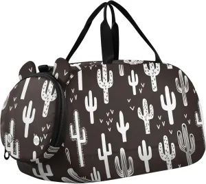 Fun Western Cactus Repeat Duffel Gym Bags with Shoes Compartment Multifunctional Weekend Overnight Carry on Bag for Beach Swim Bags Pool Sports