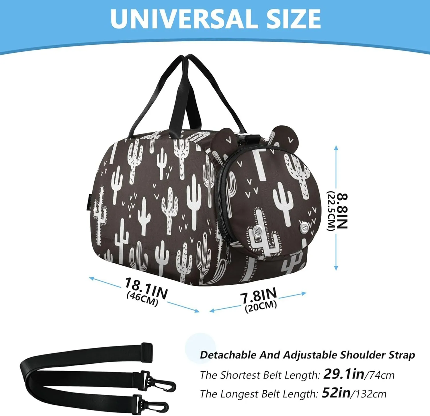 Fun Western Cactus Repeat Duffel Gym Bags with Shoes Compartment Multifunctional Weekend Overnight Carry on Bag for Beach Swim Bags Pool Sports