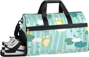 Funny Frogs Design Gym Bag for Women Duffle with Shoes Compartment Men Weekender Duffel Bags for Travel Sports Swimming Overnight Dance