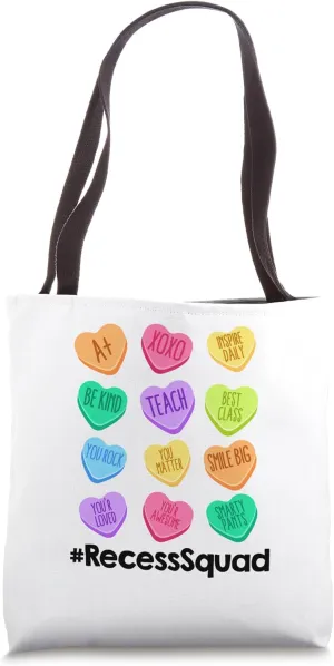 Funny Recess Squad Valentines Day Pastel Hearts Teach School Tote Bag