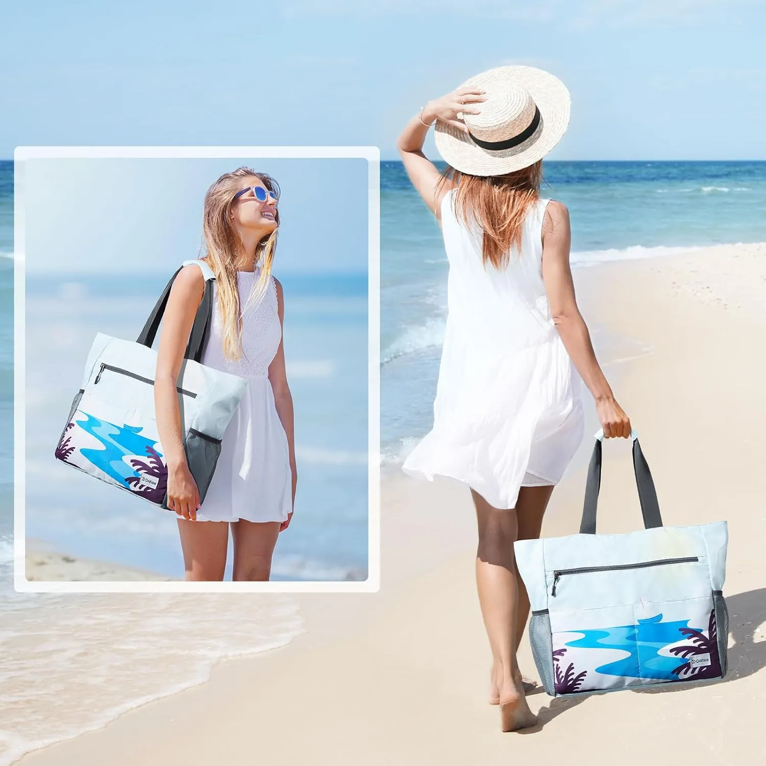 G4Free Beach Bag, Waterproof Sandproof Beach Tote Bag, Large Capacity Foldable for Women