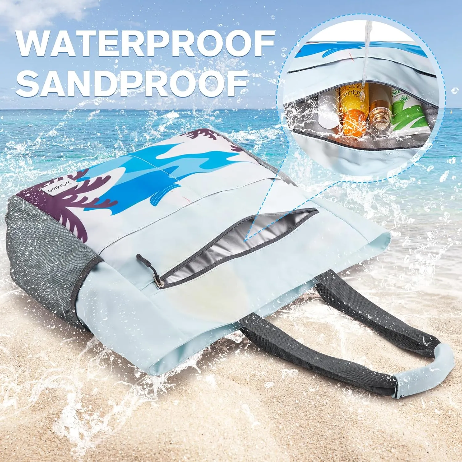 G4Free Beach Bag, Waterproof Sandproof Beach Tote Bag, Large Capacity Foldable for Women