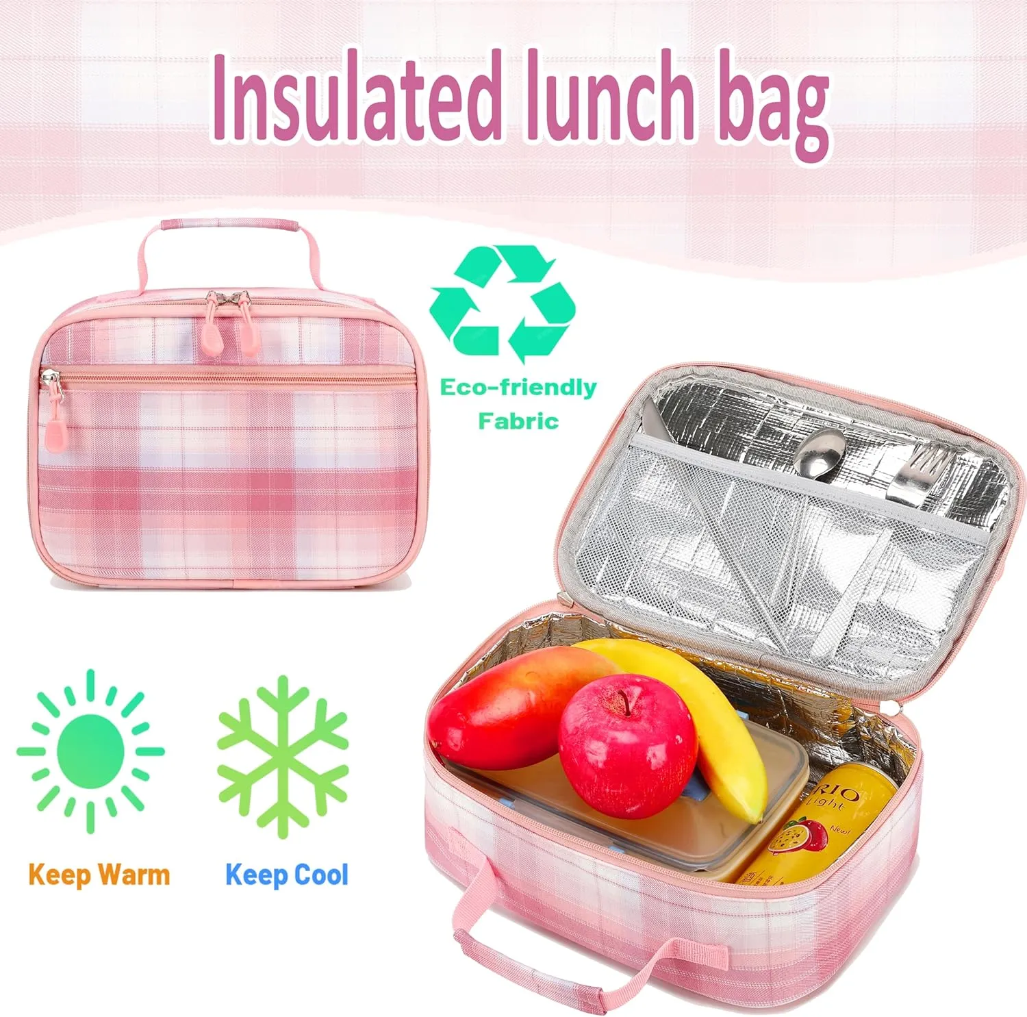 Gazigo Girls Backpack with Lunch Box for Elementary School, 3PCS School Backpack for Girls 8-10, Kawaii Bunny Kids Backpack (Plaid Pink)