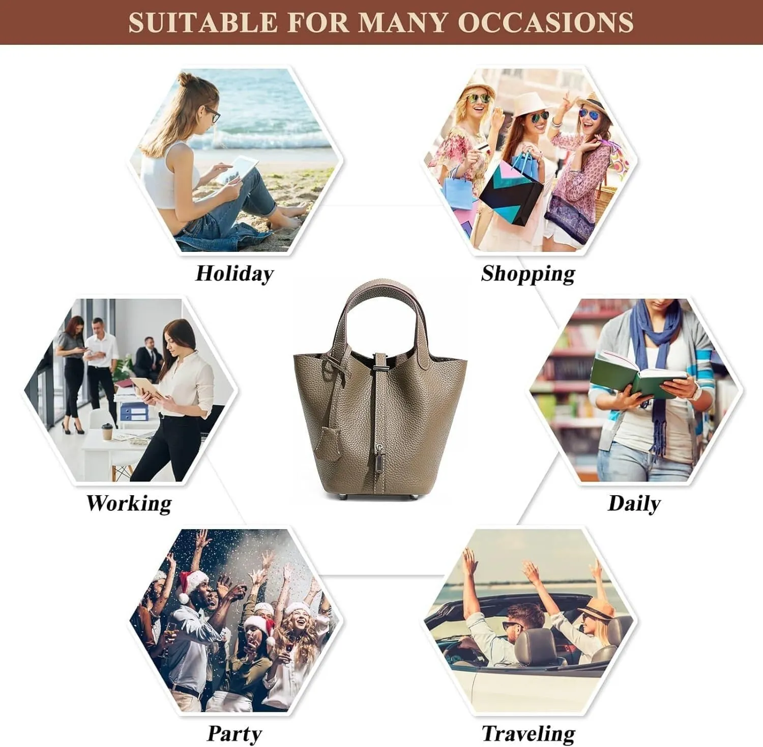Genuine Leather Soft Bucket Bag for Women Fashion Lock Design Handbags Vegetable Basket Satchel with Top Handle Bags(Black (Silver Lock),Large)