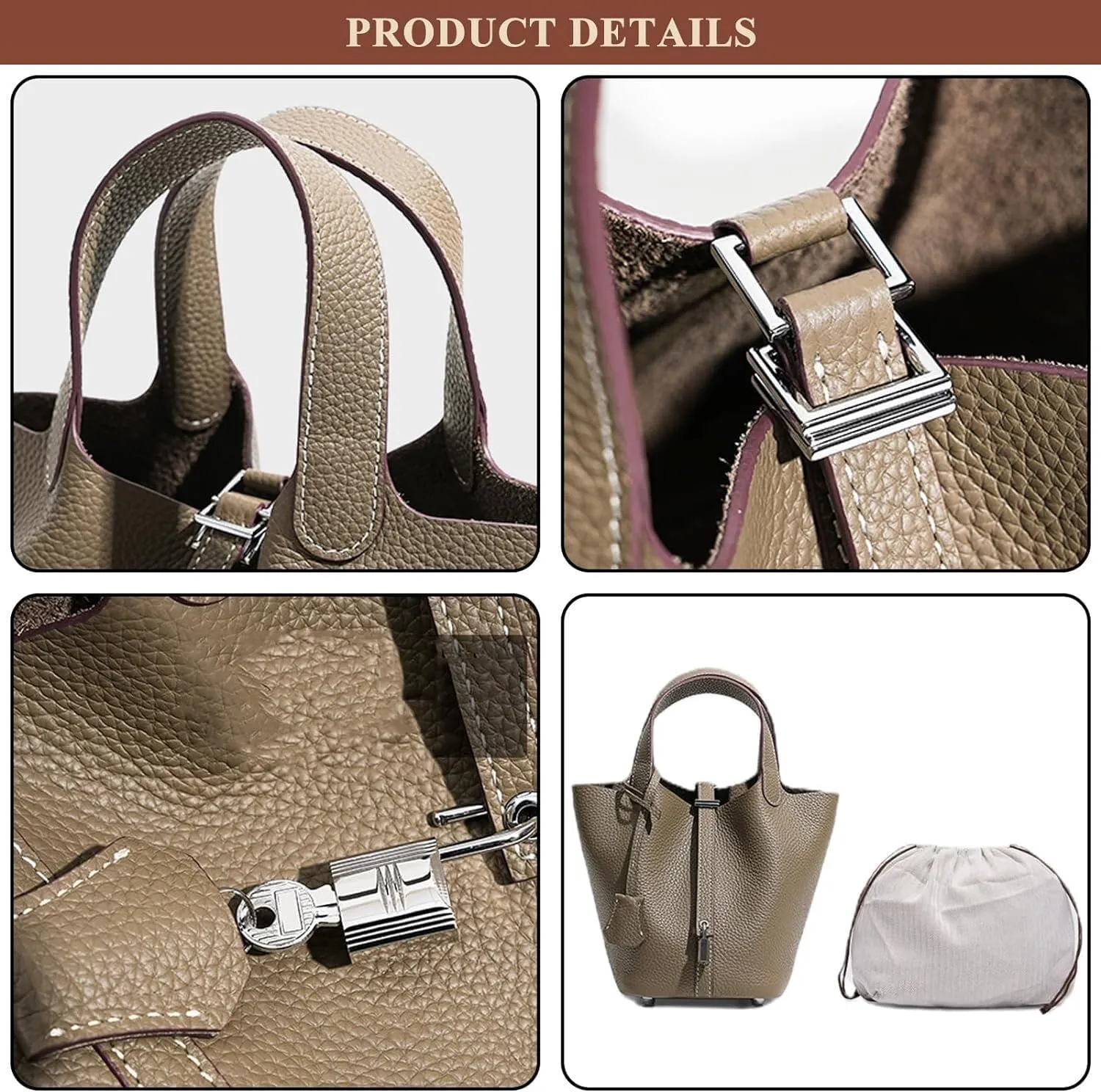 Genuine Leather Soft Bucket Bag for Women Fashion Lock Design Handbags Vegetable Basket Satchel with Top Handle Bags(Black (Silver Lock),Large)