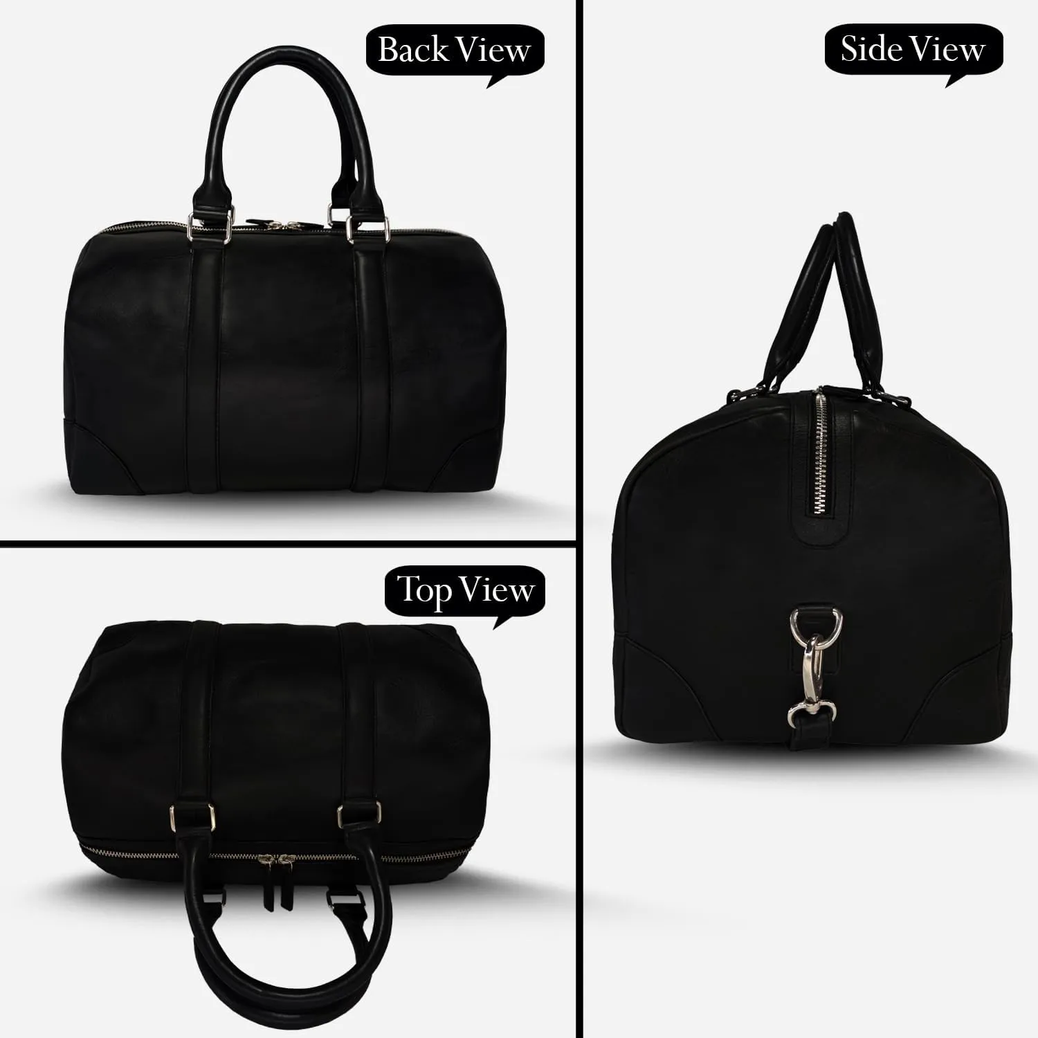 Genuine Leather Unisex Travel Duffel Bag, Shoulder Weekender Overnight Luggage Bag (Black)