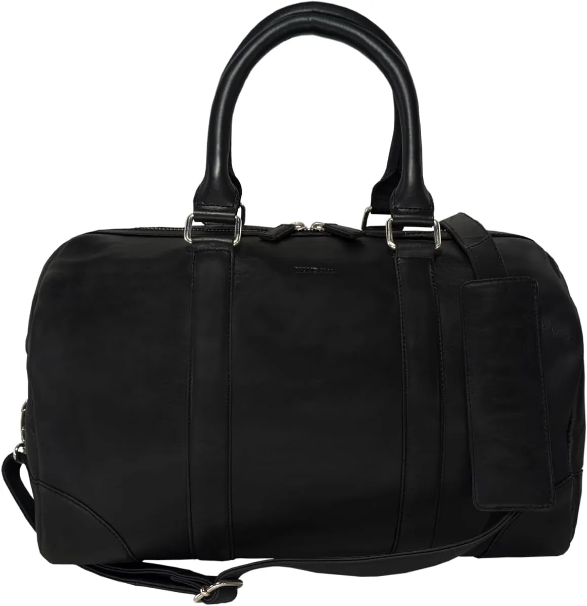 Genuine Leather Unisex Travel Duffel Bag, Shoulder Weekender Overnight Luggage Bag (Black)