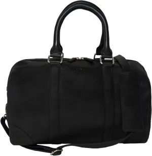 Genuine Leather Unisex Travel Duffel Bag, Shoulder Weekender Overnight Luggage Bag (Black)