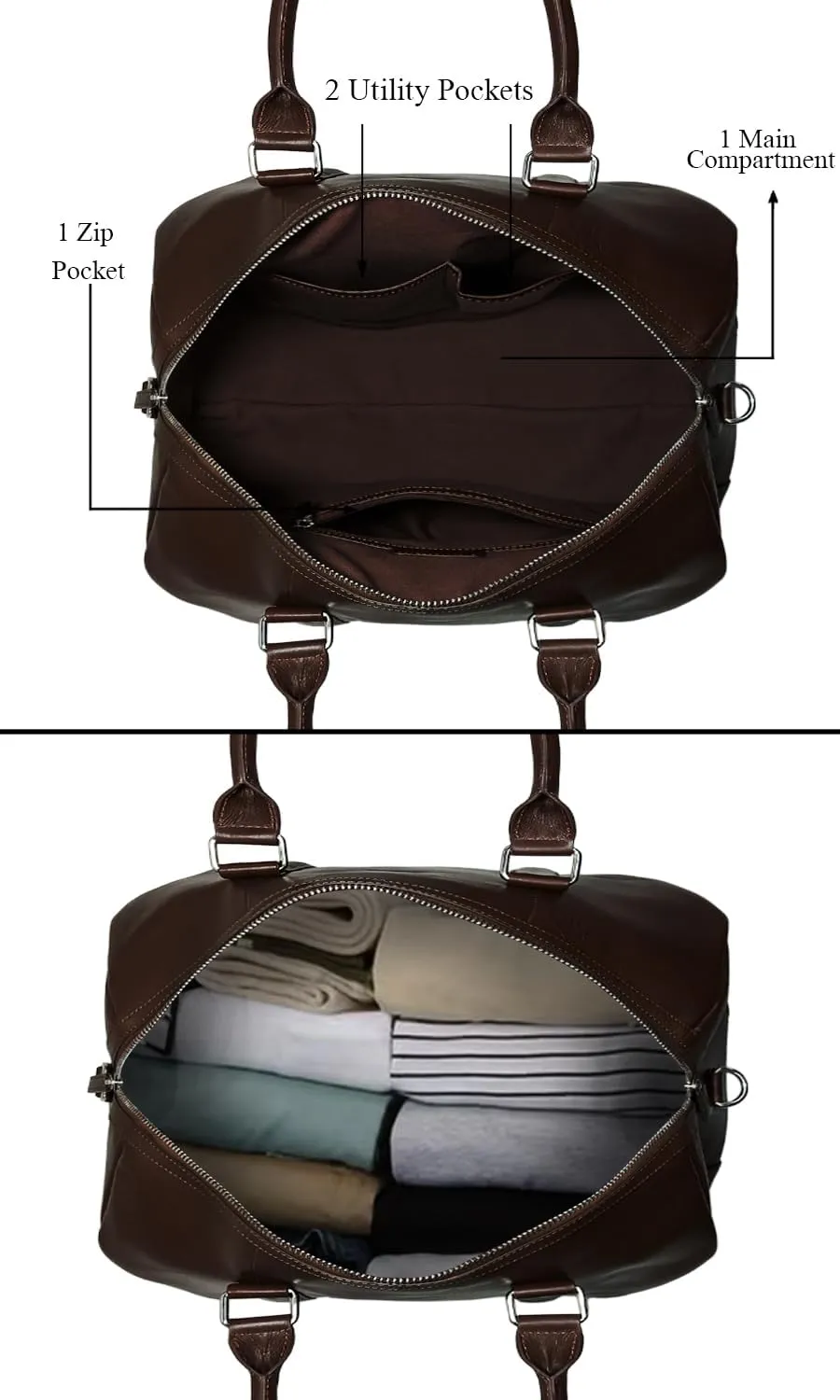Genuine Leather Unisex Travel Duffel Bag, Shoulder Weekender Overnight Luggage Bag (Brown)