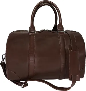 Genuine Leather Unisex Travel Duffel Bag, Shoulder Weekender Overnight Luggage Bag (Brown)