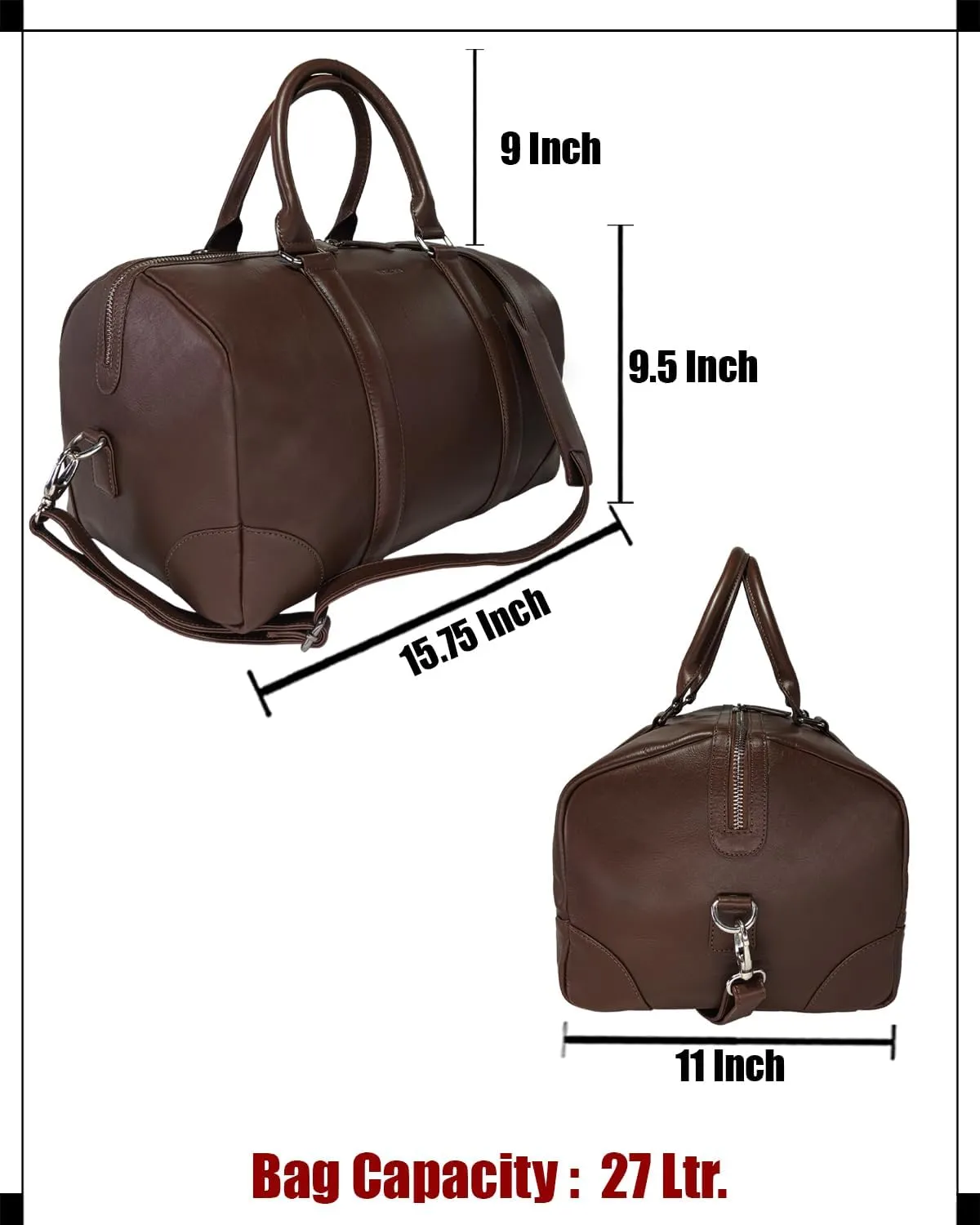 Genuine Leather Unisex Travel Duffel Bag, Shoulder Weekender Overnight Luggage Bag (Brown)