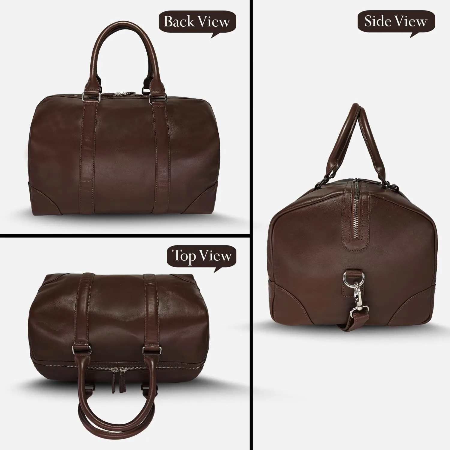 Genuine Leather Unisex Travel Duffel Bag, Shoulder Weekender Overnight Luggage Bag (Brown)