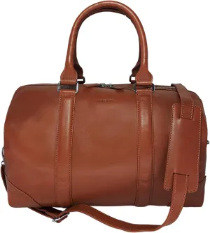Genuine Leather Unisex Travel Duffel Bag, Shoulder Weekender Overnight Luggage Bag (Tan)