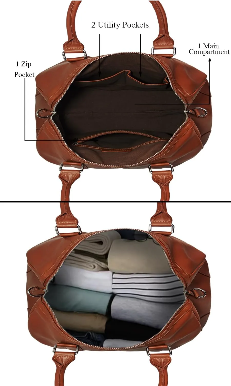 Genuine Leather Unisex Travel Duffel Bag, Shoulder Weekender Overnight Luggage Bag (Tan)