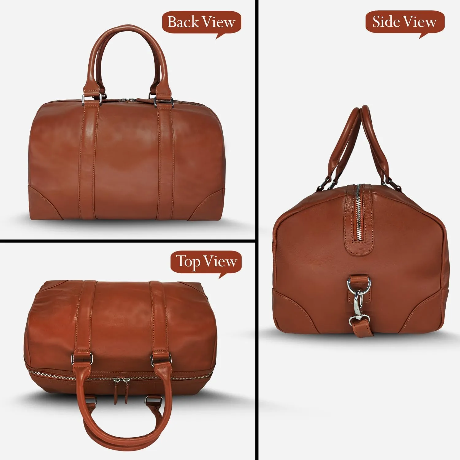Genuine Leather Unisex Travel Duffel Bag, Shoulder Weekender Overnight Luggage Bag (Tan)