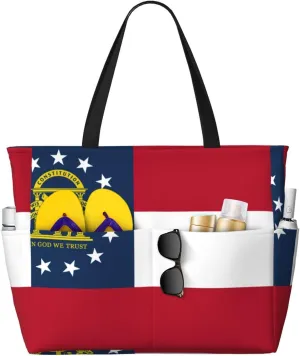 Georgia Flag Large Capacity Foldable Tote Bag Women Beach Tote Bag Handbag Gym Bag Travel Shopping Bag