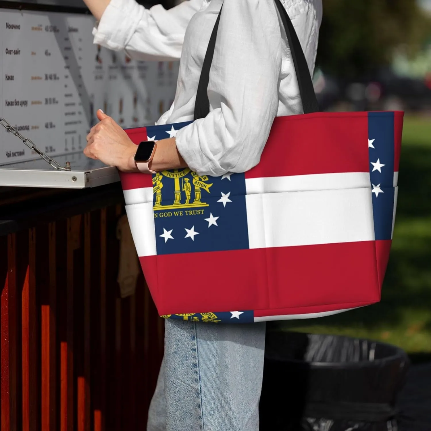Georgia Flag Large Capacity Foldable Tote Bag Women Beach Tote Bag Handbag Gym Bag Travel Shopping Bag