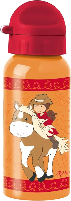 Gina Galopp stainless steel drinking bottle, leak-proof, BPA-free, robust, lightweight, screw cap disassembled, easy to clean, for children 3-8 years, item no. 25289, horses/orange-red 400 ml