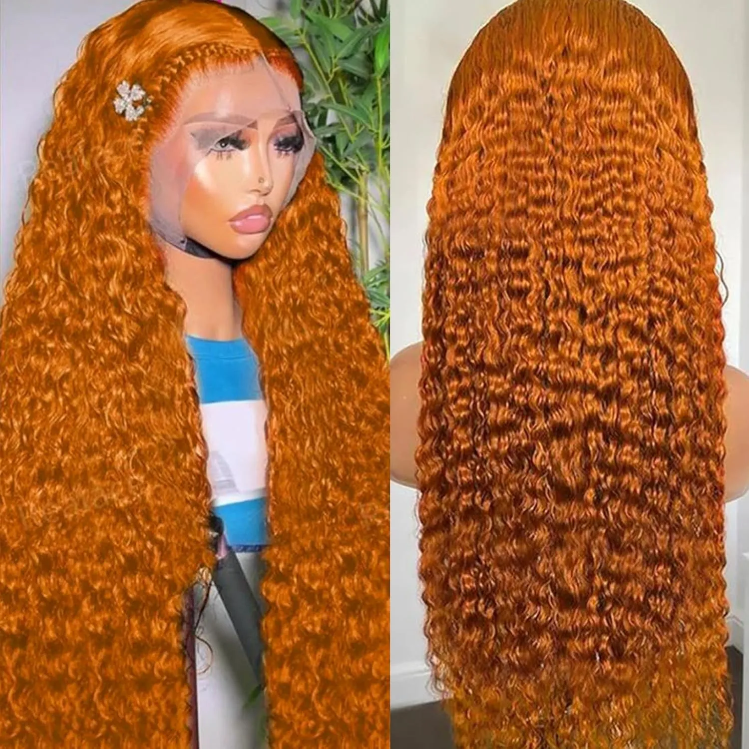Ginger Wig Human Hair 13x4 deep wave Ginger Orange Lace Front Wigs Human Hair HD Transparent Lace Frontal 350 Colored Human Hair Wig Pre Plucked 180% Density 36inch