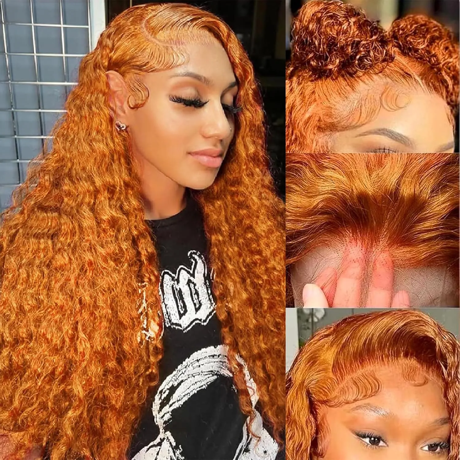 Ginger Wig Human Hair 13x4 deep wave Ginger Orange Lace Front Wigs Human Hair HD Transparent Lace Frontal 350 Colored Human Hair Wig Pre Plucked 180% Density 36inch