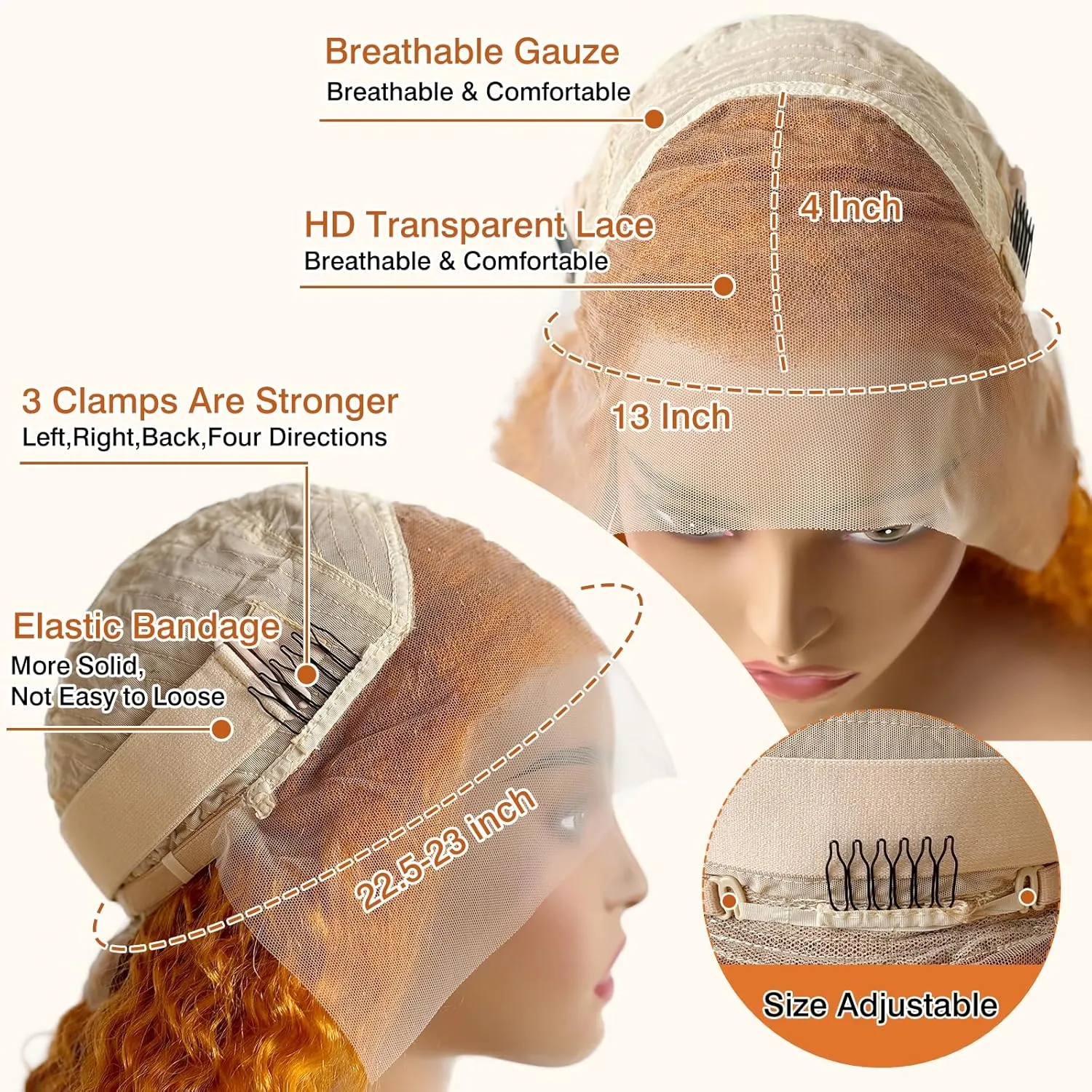 Ginger Wig Human Hair 13x4 deep wave Ginger Orange Lace Front Wigs Human Hair HD Transparent Lace Frontal 350 Colored Human Hair Wig Pre Plucked 180% Density 36inch
