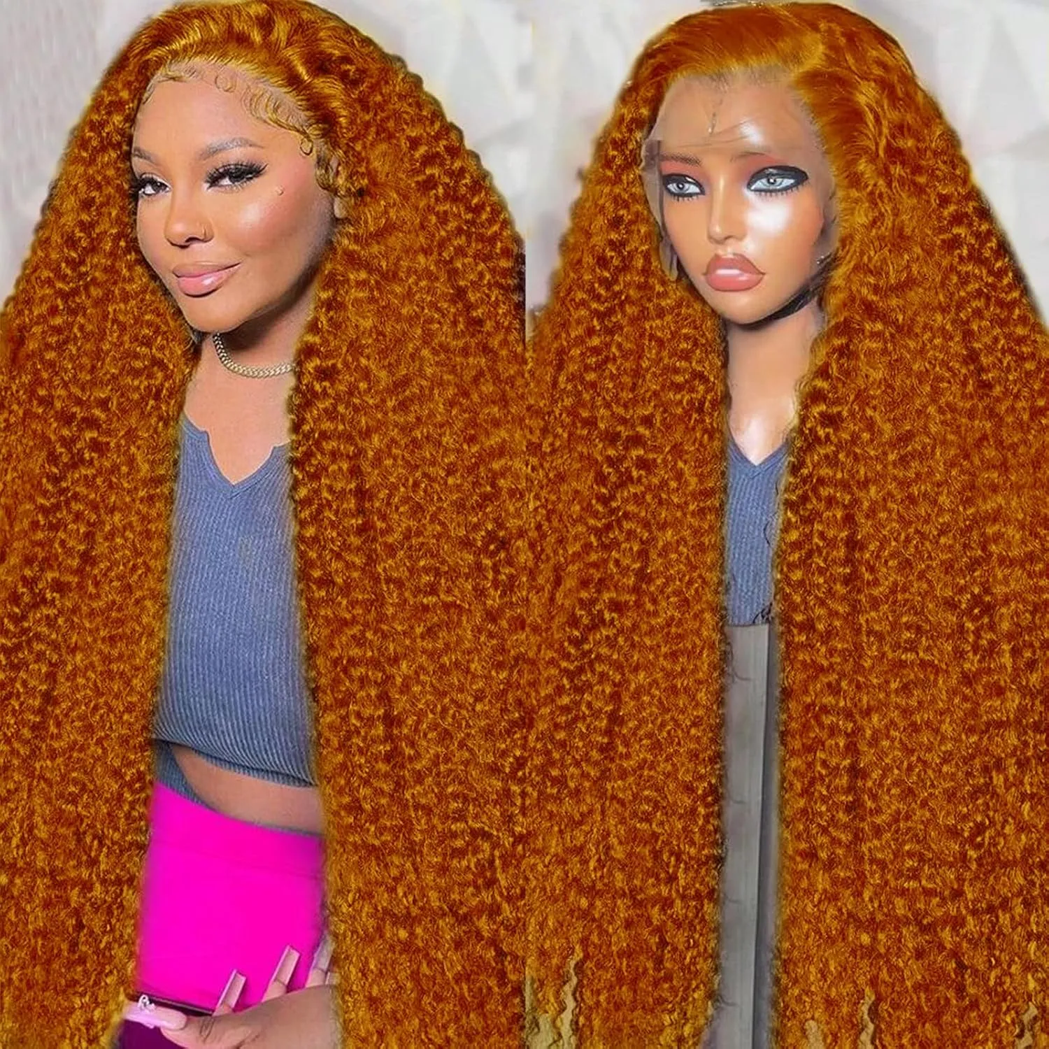 Ginger Wig Human Hair 13x4 deep wave Ginger Orange Lace Front Wigs Human Hair HD Transparent Lace Frontal 350 Colored Human Hair Wig Pre Plucked 180% Density 36inch