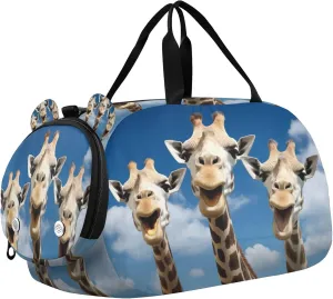 Giraffe Youth Sports & Travel Duffle Bag with Shoe Compartment,Waterproof Gym Bag for Girls and Boys (Overnight Essentials Organizer)