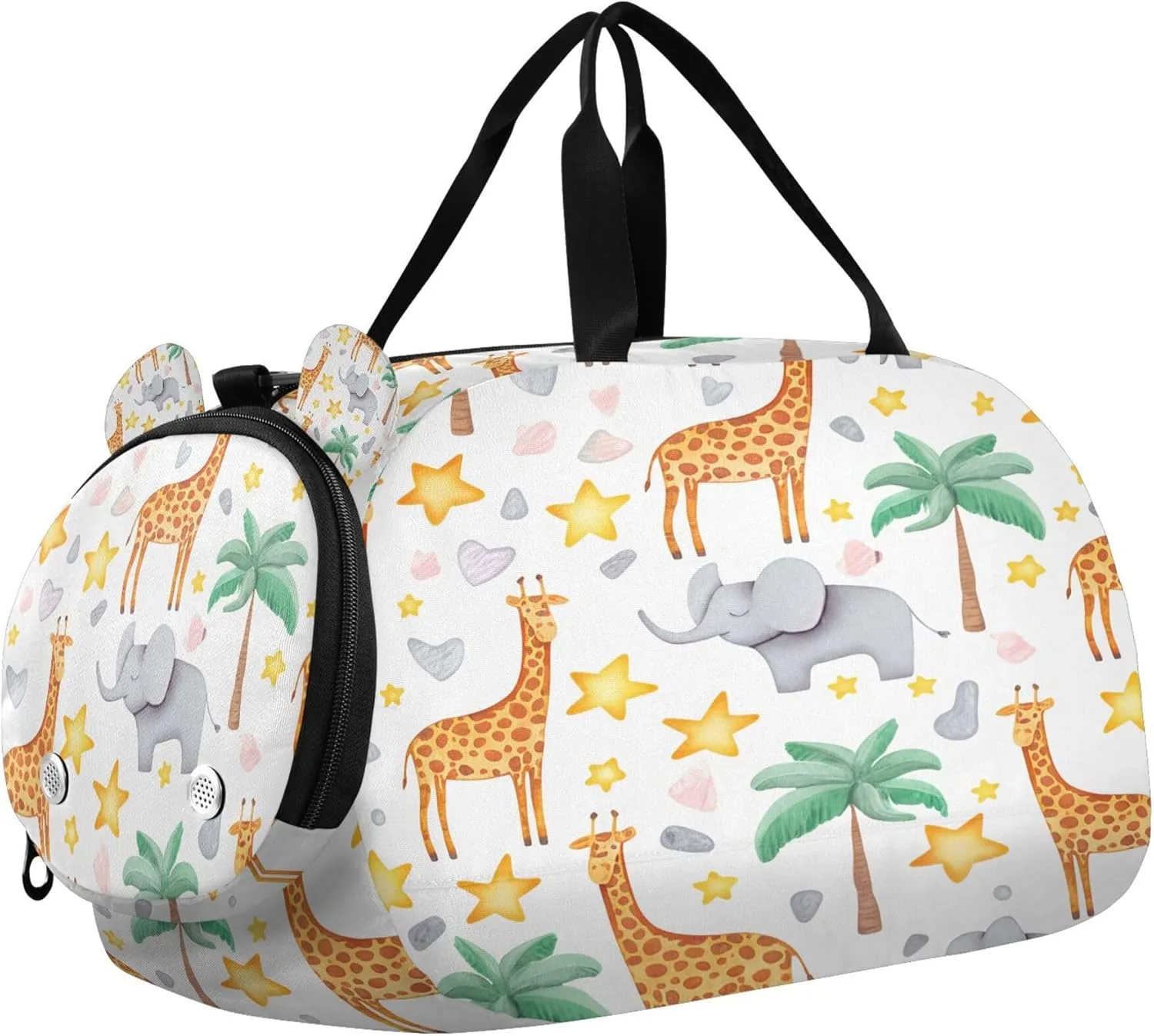 Giraffes Elephant Youth Sports & Travel Duffle Bag with Shoe Compartment,Waterproof Gym Bag for Girls and Boys (Overnight Essentials Organizer)