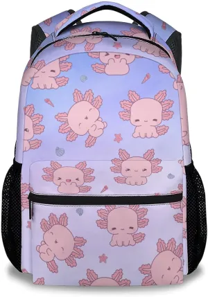 Girls Backpack - 17 Inch Large Capacity Axolotl Bookbag - Lightweight Kids' Backpacks for Elementary, Preschool & Travel