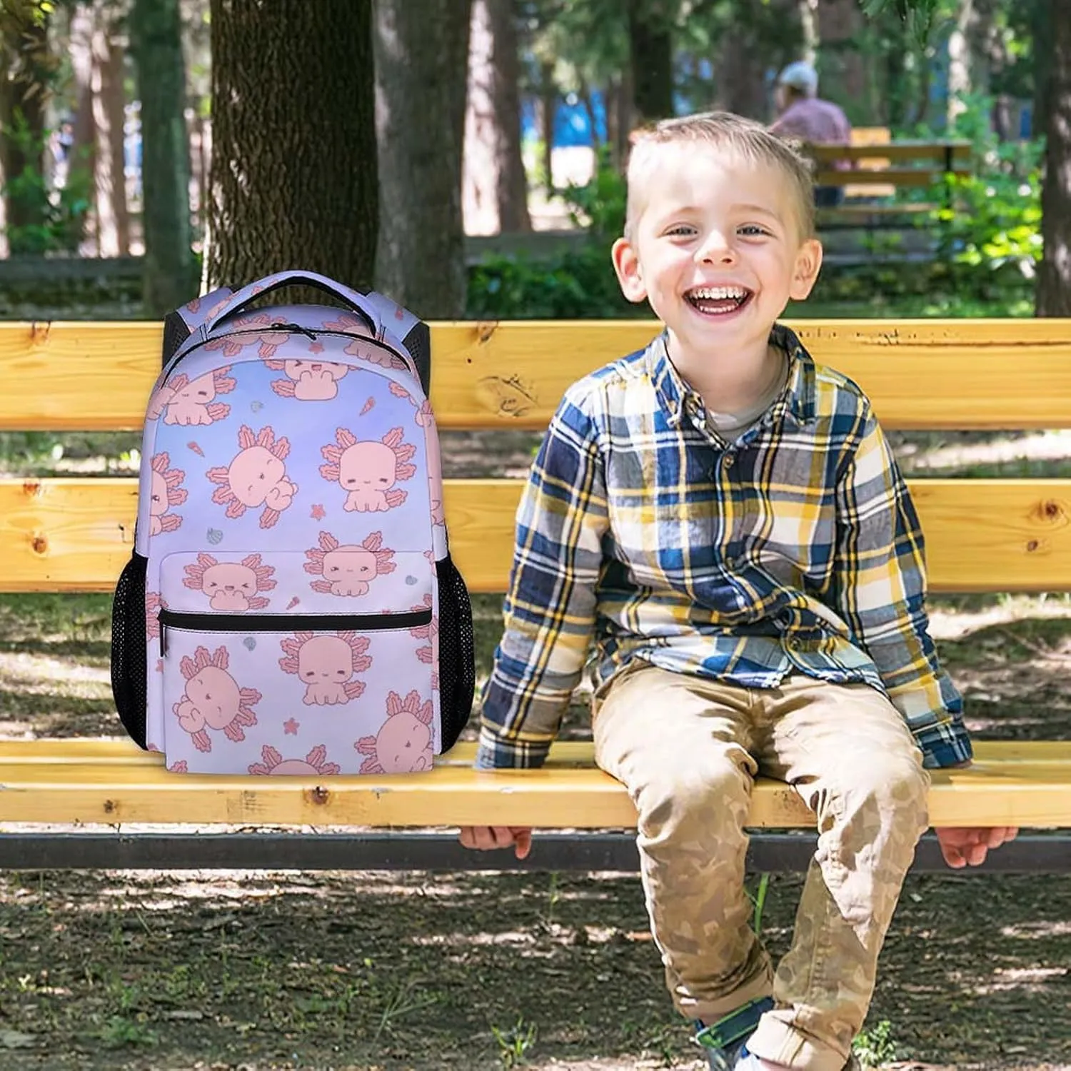 Girls Backpack - 17 Inch Large Capacity Axolotl Bookbag - Lightweight Kids' Backpacks for Elementary, Preschool & Travel