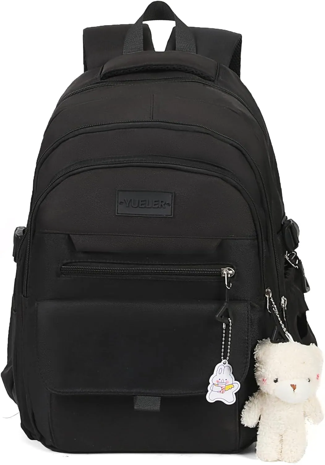 Girls Backpack for College High Middle School Student, Cute Aesthetic Bookbag for Teens Women with Accessories,Black