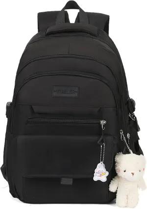 Girls Backpack for College High Middle School Student, Cute Aesthetic Bookbag for Teens Women with Accessories,Black