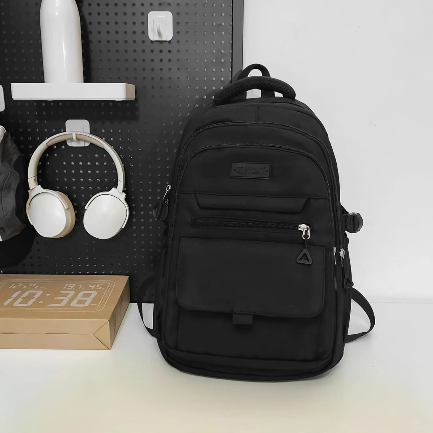 Girls Backpack for College High Middle School Student, Cute Aesthetic Bookbag for Teens Women with Accessories,Black