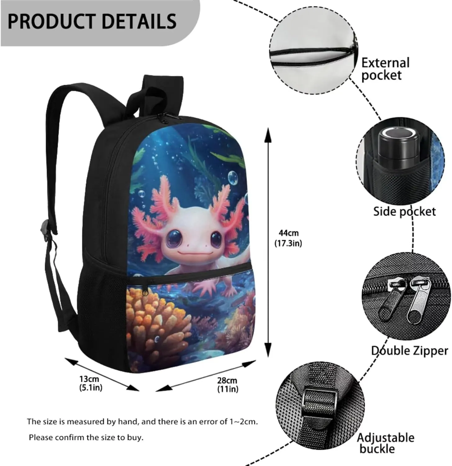 Girls Backpack with Lunch Box Axolotl Backpack for Preschool Girl Bookbag and Lunch Box Set for Kids Back to School Supplies Daypack Bag
