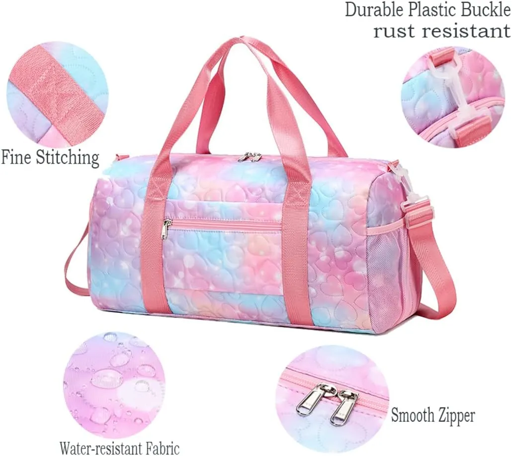 Girls Dance Bag with Shoe Compartments,Gymnastics Bag Overnight Weekender Bag Teen Gym Bag Travel Duffle Sleepover Carry On Bag (Purple)