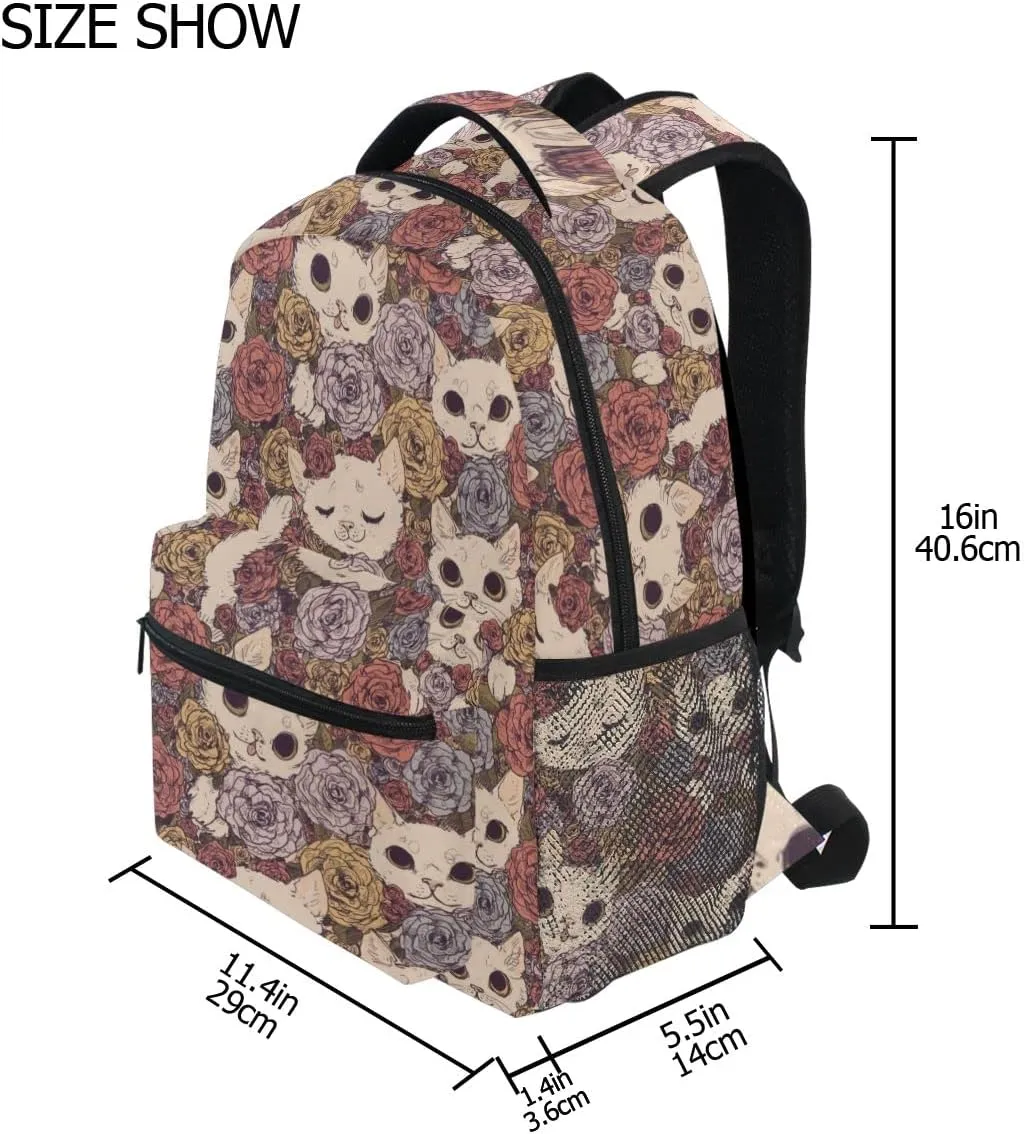Giwawa Flower Cats Bookbag Cute Animal and Rose Pattern Schoolbag Business Laptop Roomy Backpack Daypack for Hiking Traveling Camping