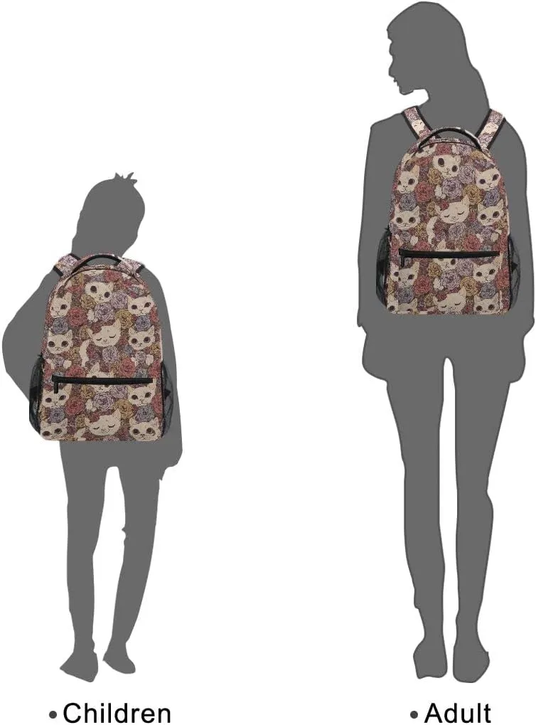 Giwawa Flower Cats Bookbag Cute Animal and Rose Pattern Schoolbag Business Laptop Roomy Backpack Daypack for Hiking Traveling Camping