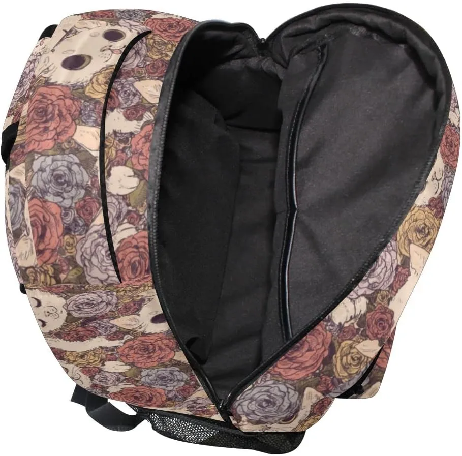 Giwawa Flower Cats Bookbag Cute Animal and Rose Pattern Schoolbag Business Laptop Roomy Backpack Daypack for Hiking Traveling Camping