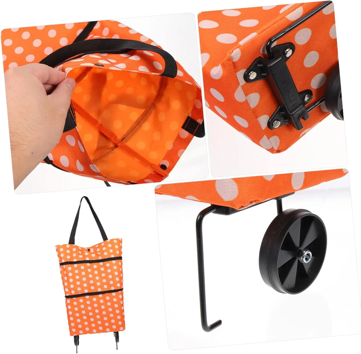 GLEAVI Collapsible Folding Shopping Cart Bag with Wheels Washable Tey Grocery Tote Lightweight Portable for