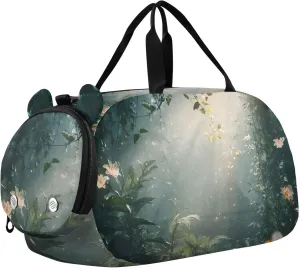 Glowing Mystical Plants Youth Sports Duffel Bag with Ventilated Shoe Compartment|All-Season Lightweight Travel Gym Bag for Girls & Boys|Water-Resistant Gear Bag