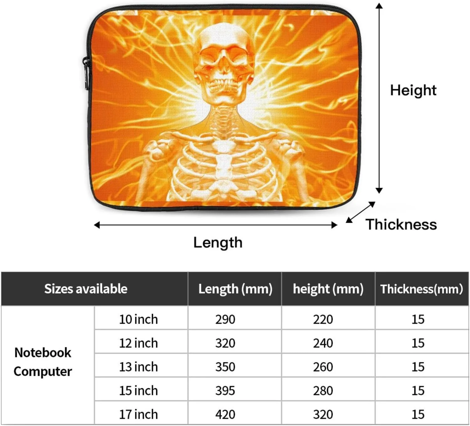 Glowing Skeleton Laptop Inner Bag Laptop Sleeve Case Briefcase Carrying Laptop Cover