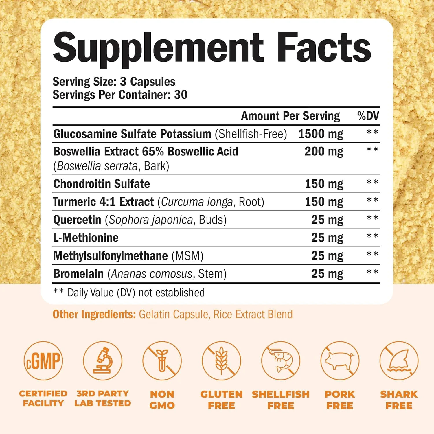 Glucosamine Chondroitin MSM and Turmeric Supplement - Joint Support Supplement for Women & Men with Boswellia & Glucosamine Sulfate 1500 mg. Used for Cartilage & Joint Health & Flexibility 90 Capsules