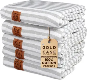 Gold CASE Turkish Beach Towel Set of 5 – 100% Cotton Large Turkish Bath Towels 71 x 40'' – MYRA Oversized, Quick Dry & Sand Free Towels – Lightweight Peshtemal – Grey