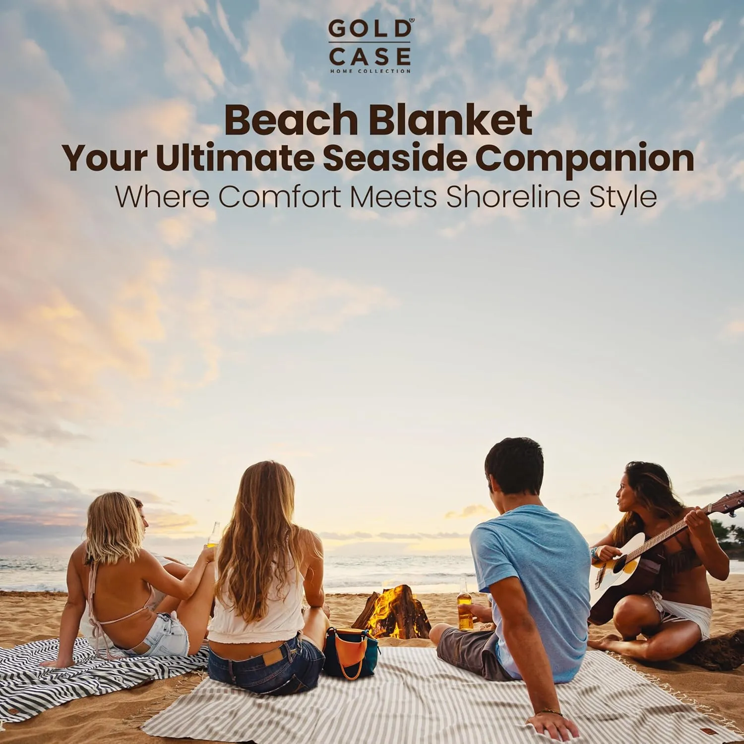 Gold CASE Turkish Beach Towel Set of 5 – 100% Cotton Large Turkish Bath Towels 71 x 40'' – MYRA Oversized, Quick Dry & Sand Free Towels – Lightweight Peshtemal – Grey