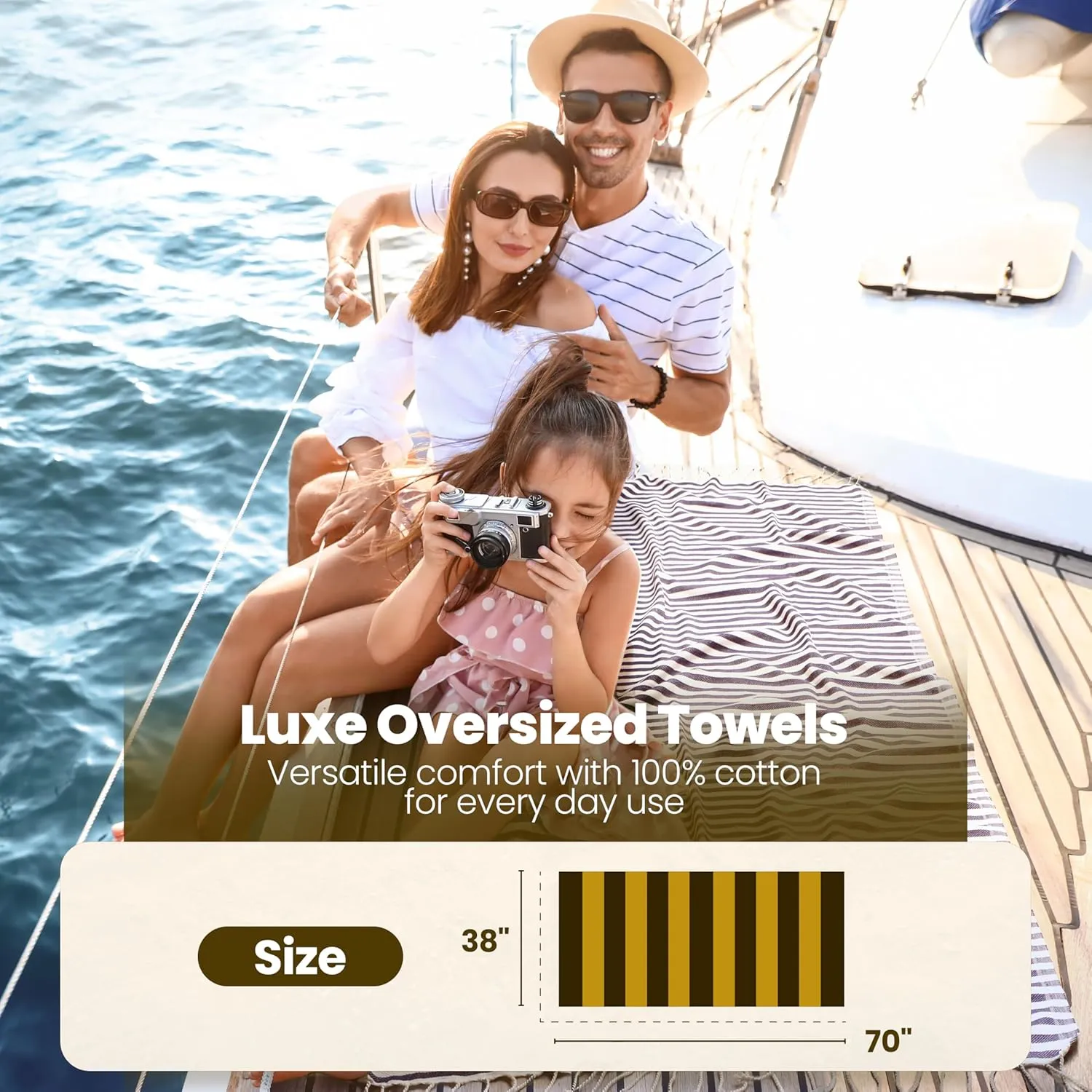 Gold CASE Turkish Beach Towel Set of 5 – 100% Cotton Large Turkish Bath Towels 71 x 40'' – MYRA Oversized, Quick Dry & Sand Free Towels – Lightweight Peshtemal – Grey