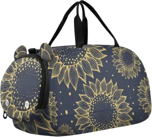 Golden Sunflower Background Gym Travel Duffel Bag with Shoe Compartment for Boys Girls - Gymnastics Sports Dance Football Travel Bag Teens Weekender Sleepover