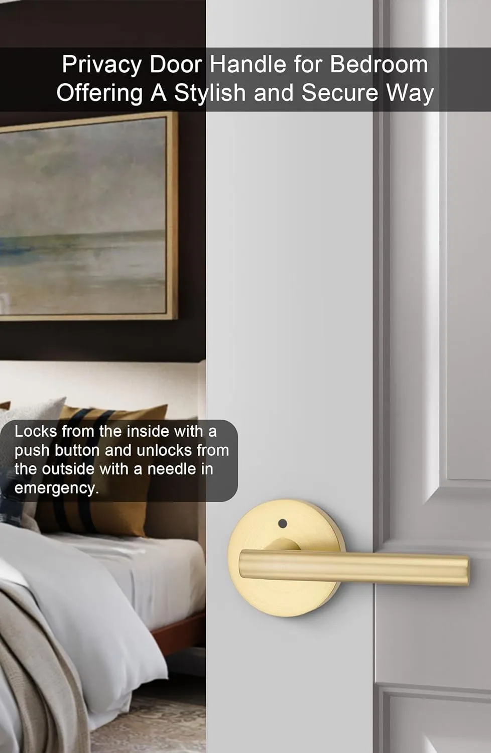 goldenwarm Gold Interior Door Handles, Gold Privacy Lever Door Handle, Heavy Duty Interior Bedroom Door Lever Pack, Gold Door Handles Interior for Bathroom (3 Pack)
