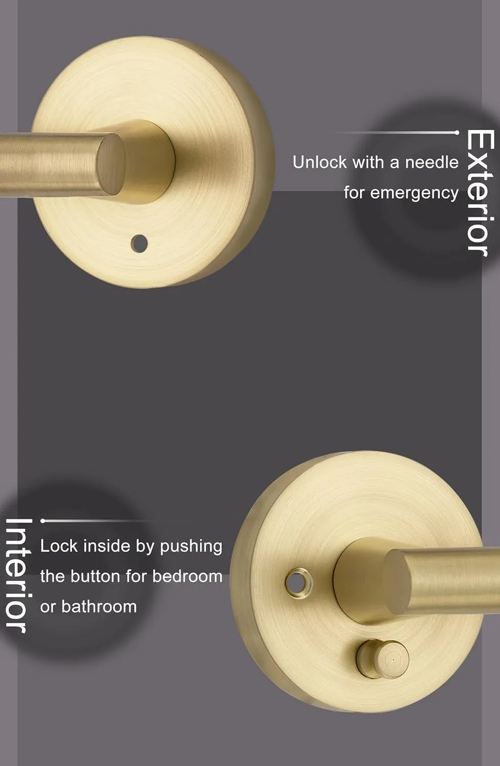 goldenwarm Gold Interior Door Handles, Gold Privacy Lever Door Handle, Heavy Duty Interior Bedroom Door Lever Pack, Gold Door Handles Interior for Bathroom (3 Pack)