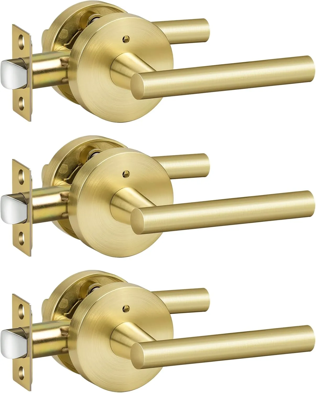 goldenwarm Gold Interior Door Handles, Gold Privacy Lever Door Handle, Heavy Duty Interior Bedroom Door Lever Pack, Gold Door Handles Interior for Bathroom (3 Pack)